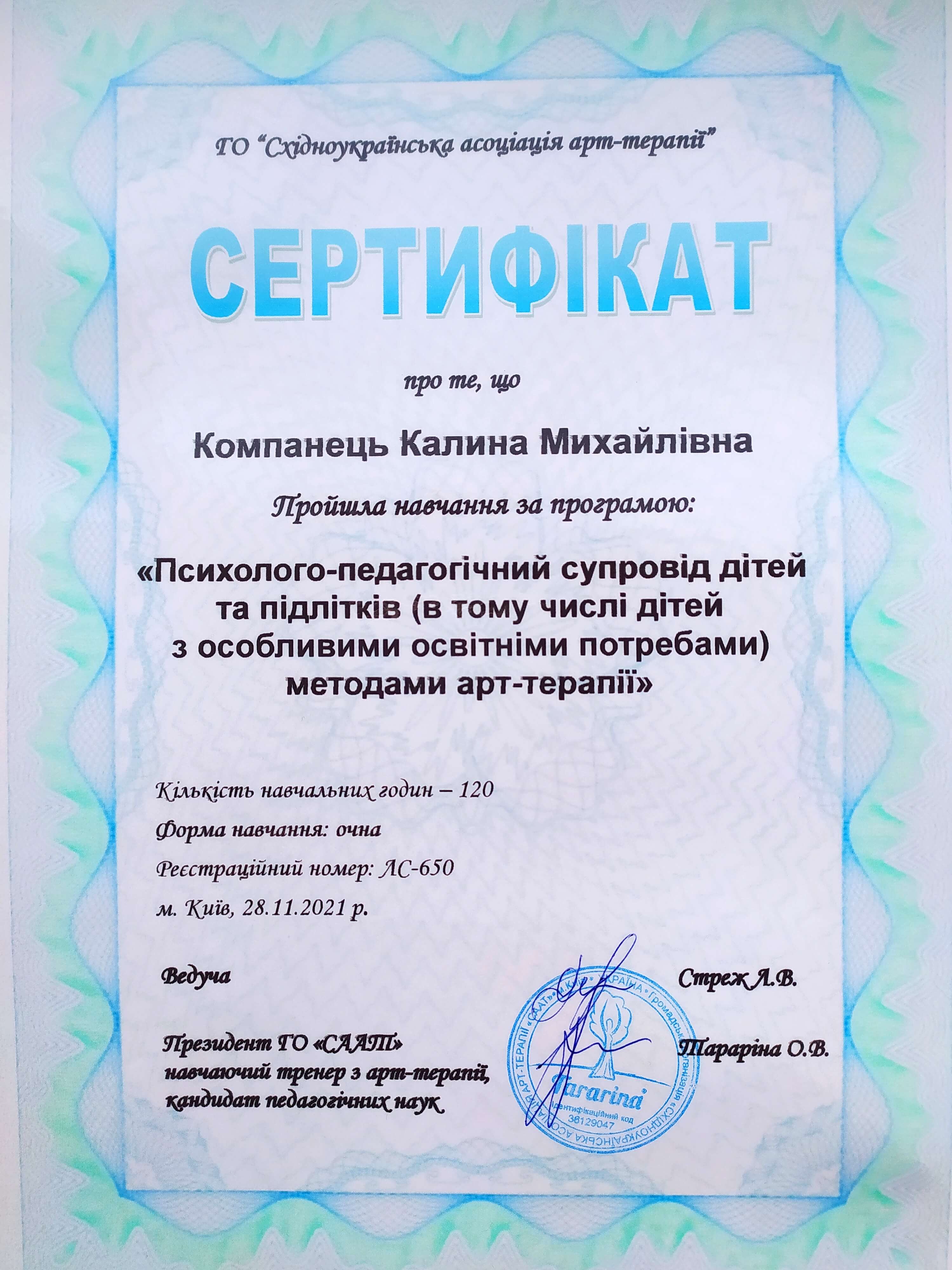 Сертификат 3 Калина  Ко...