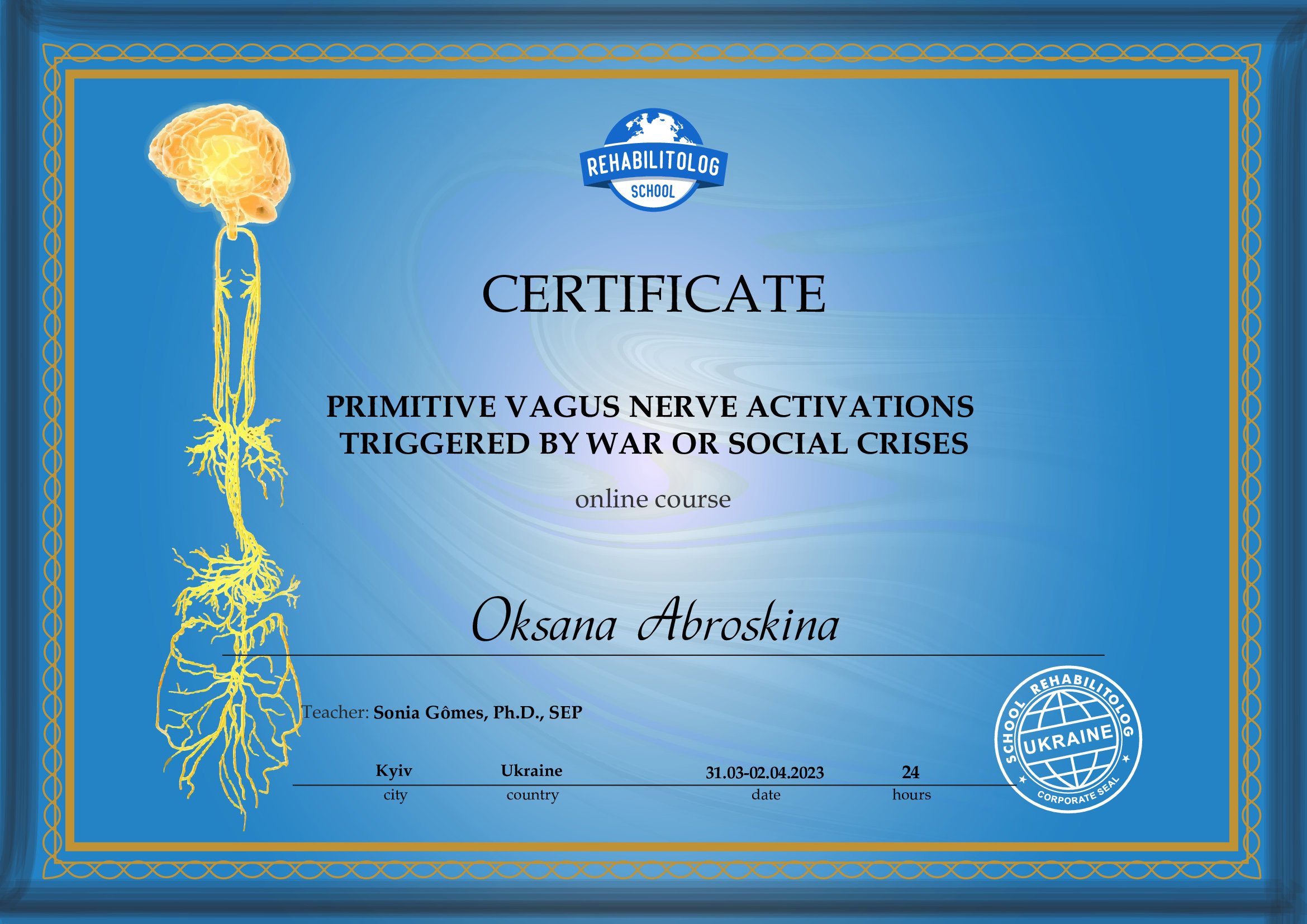 REHABILITOLOG SCHOOL, PRIMITIVE VAGUS NERVE ACTIVATIONS TRIGGERED BY WAR OR SOCIAL CRISES online course