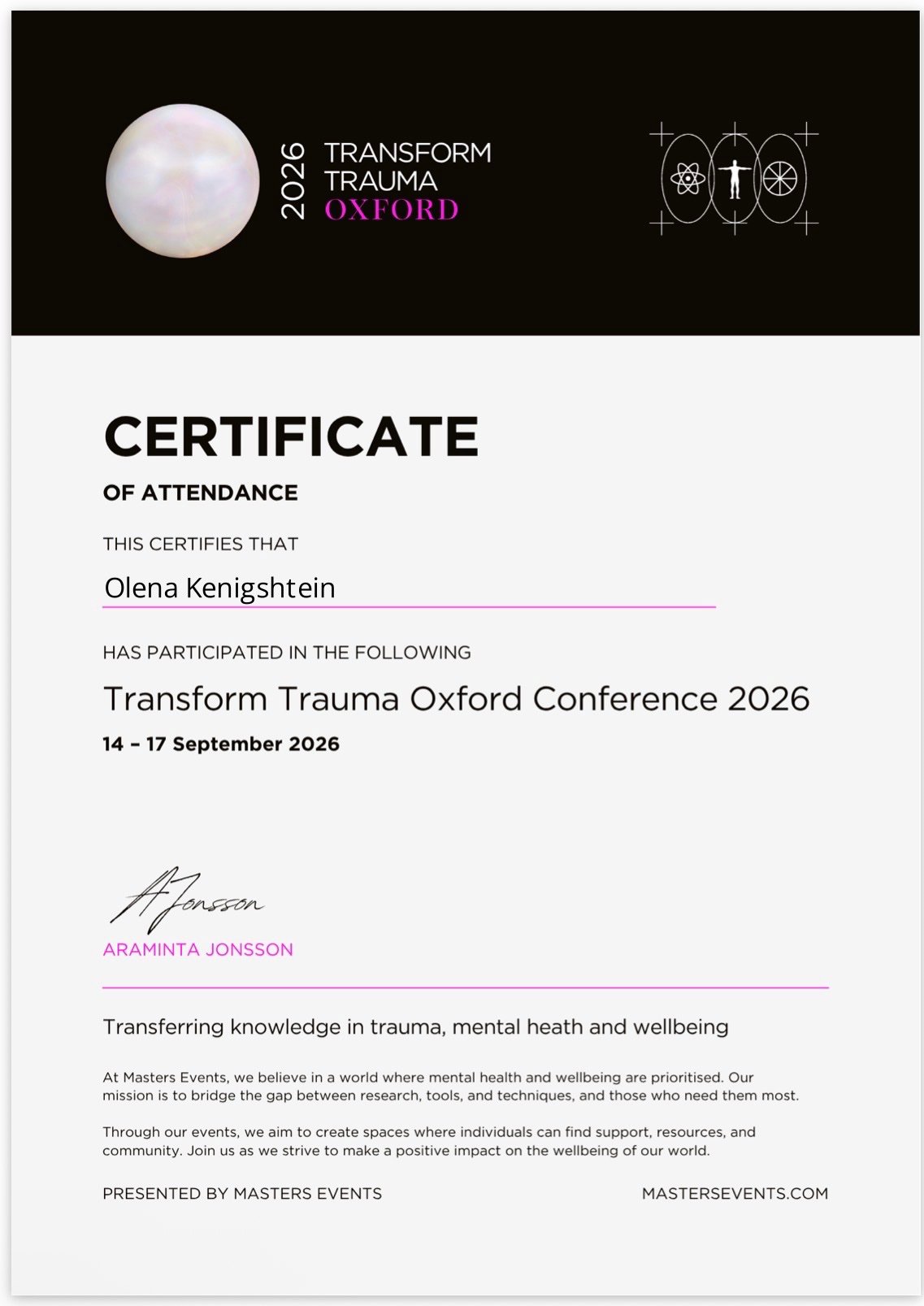 Masters Events, Transform Trauma Oxford Conference 2026