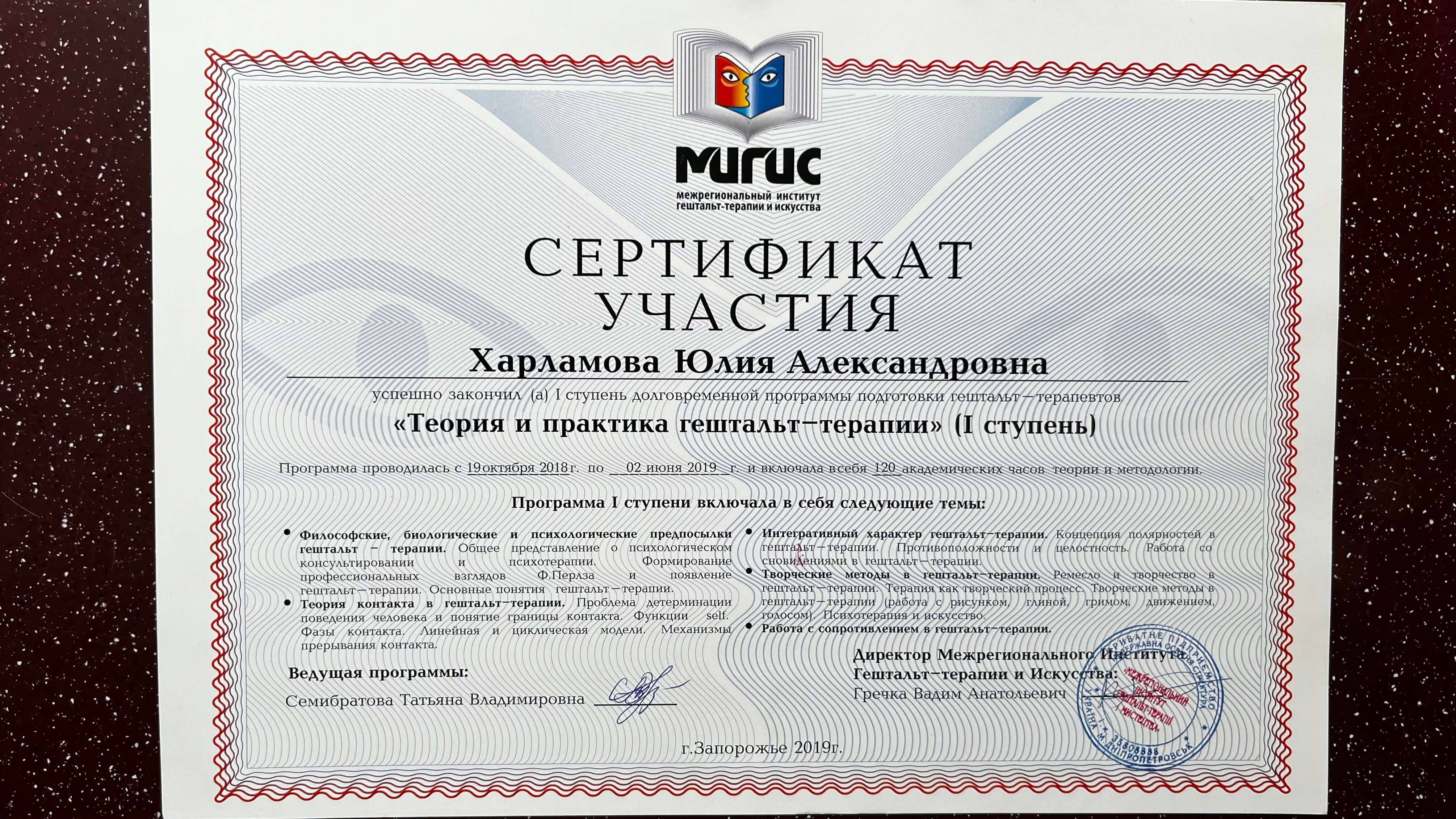 Сертифікат 1 Юлія  Бі...