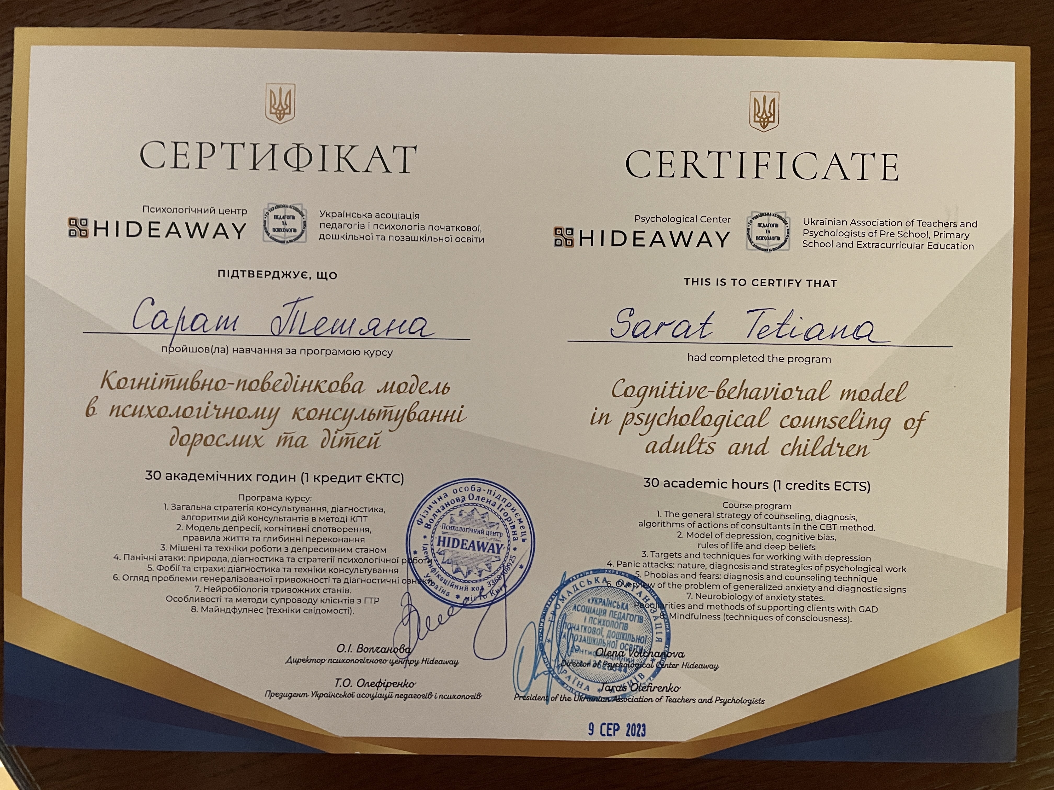 Сертифікат 4 Тетяна  Са...